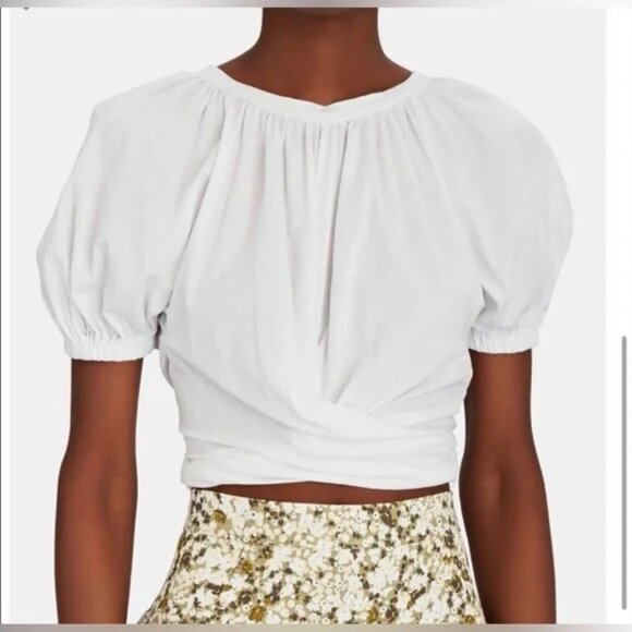 A.L.C. White Josie Puff Sleeve cropped twist front cut out tie back NWOT - Picture 1 of 7
